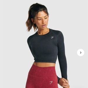 Gymshark Adapt Fleck Seamless Long Sleeve Crop Top-XL Mineral Black